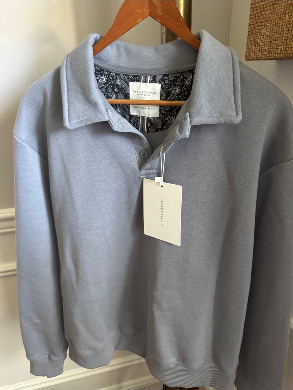 Denim & Flower Pale Blue Polo Sweatshirt with Paisley Lining